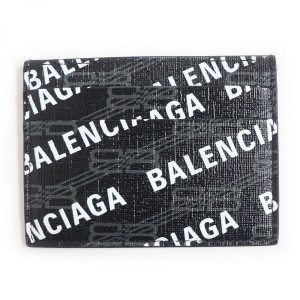極美品□BALENCIAGA/バレンシアガ 594309 BBロゴ 総柄 シグネチャー レザー×PVC カードケース/名刺入れ ブラック イタリア製 メンズ◎