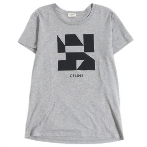 極美品□19SS CELINE/セリーヌ 2X308933F ジオメトリック ロゴプリント コットン100％ 半袖Tシャツ/カットソー グレー XS 伊製 正規品