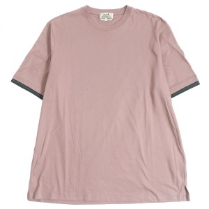 美品□22SS HERMES/エルメス ステッチデザイン コットン100％ クルーネック 半袖Tシャツ/カットソー ピンク系 L イタリア製 正規品 メン