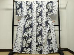 平和屋着物∴夏物 浴衣 百合 舞蝶文 黒地 綿 逸品 CAAW0946ng