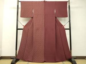 平和屋着物○希少 色無地 片身替わり 紅海老茶色×朽葉色