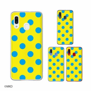 au Galaxy A30 SCV43 スマホ ケース カバー GalaxyA30 ギャラクシーA30 水玉 ブルー×黄色