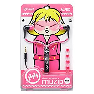 ALPEX ジッパーイヤフォン MUZIP 118 ピンク AHP-118PK(中古品)