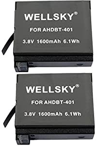 WELLSKY AHDBT-401 [ 2個セット ] ゴープロ 互換バッテリー [ 純正充電器で充電可能 残量表示可能 ] HERO4(中古品)