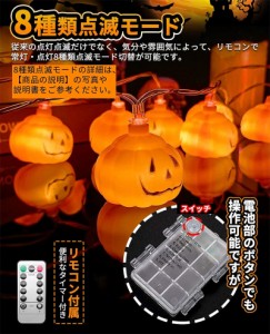 ハロウィン 飾り カボチャ ライト 【30球全長4.5M 電池式 点灯パターン8種類】 LED ハロウィン かぼちゃ LED装飾 Halloween おばけ パン