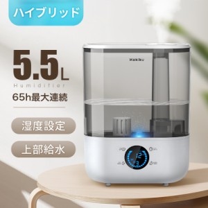 加湿器 卓上加湿器 オフィス 5.5L 大容量 ハイブリッド加湿器 UV-C除菌 湿度設定 タイマー 二つ吹出し口 加湿量3段階 LEDタッチパネル 約