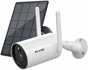 ICAMI 防犯カメラ 屋外 ワイヤレス ソーラー 監視カメラ ソーラー充電 SDカード録画 家庭用 留守 工事不要 ネットワークカメラ 200万画素