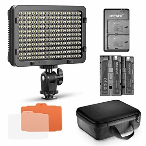 Neewer 調光176 LEDビデオライトセット：176LEDパネル3200-5600K、2個バッテリー、usb電池充電器とポータブルなケース付き DSLRカメラに