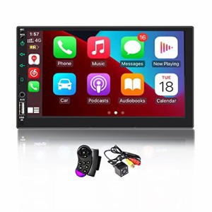 2Din カーラジオ Carplay と Android Auto 7" 静電容量式タッチスクリーン、ミラーリンク、リバースイメージ、Bluetooth、AM/FM、USB/AUX