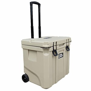 クーラーボックス (35L 37QT / ベージュ/キャスター付き) 多機能 クーラー 保冷ボックス 車載 冷蔵庫 (長期保冷/UV耐性/栓抜き/氷保存) 