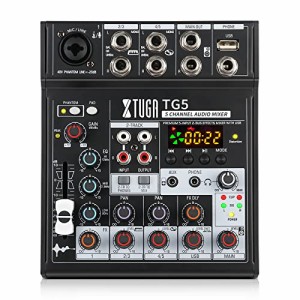 XTUGA TG5 5チャンネルオーディオミキサーポータブルミニサウンドミキシングコンソール、USBインターフェース、エコー＆リバーブエフェク
