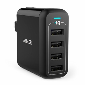Anker PowerPort 4 (40W 4ポート USB急速充電器) 【PSE認証済 / PowerIQ搭載 / 折りたたみ式プラグ搭載】iPhone&Android各種対応 (ブラッ