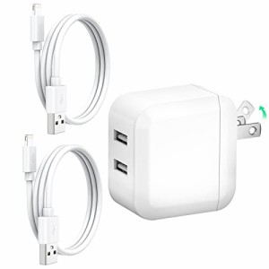 iphone 充電器 折り畳み式 2ポート 24W 1M 2本付き usb 充電器 iPhone 充電ケーブル スマホ充電器 携帯 コンセント あいふぉん【PSE認証