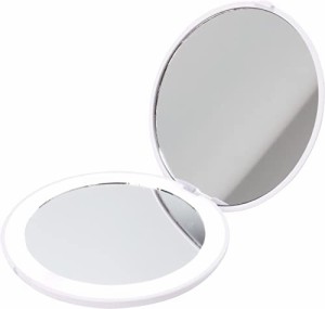 マクロス コンパクト 拡大鏡 手鏡 折りたたみ 両面 ライト付き コンパクトミラー ラウデーン ホワイト 小さい 携帯 便利 直径9cm MEBL-14