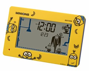 リズム(RHYTHM) ミニオン 目覚まし時計 おもしろ アクション デジタル時計 カレンダー 付き イエロー 10x16.2x4.5cm 8RDA82ME33