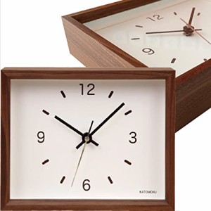 KATOMOKU Dual use clock 2 置き時計 掛け時計 スイープ（連続秒針） km-53B ブラウン ウォールナット 220×170×50mm