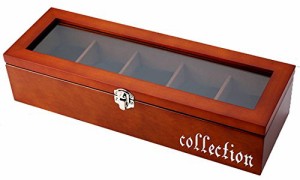 Anberotta 高級 木製 腕時計 収納 箱 ボックス 5本用 コレクション ウォッチ ケース ディスプレイ J46 (ブラウン・字入り（5本用）)