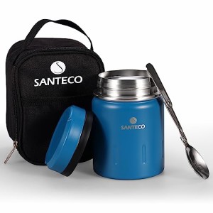 SANTECO 真空断熱 スープジャー 500ml 広口 保温保冷 ランチジャー保温弁当箱 スプーン 専用バッグ付 オシャレ 男女兼用 ピクニック 部活