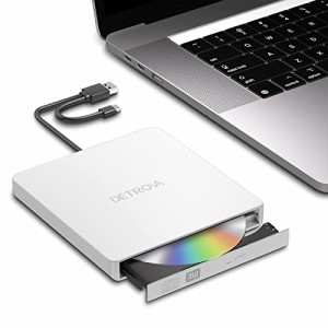 DETROVA DVDドライブ 外付け 外付けDVD/CDドライブ DVDレコ CD/DVD-Rプレイヤー USB3.0&Type-C両用ケーブル Window/Linux/Mac OS対応 読