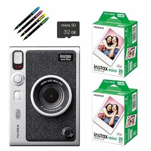 富士フイルム チェキ Evo ハイブリッドインスタントカメラ instax mini Evo＆チェキフィルム40枚＆microSD32GB＆デコペン (ブラック, 5点