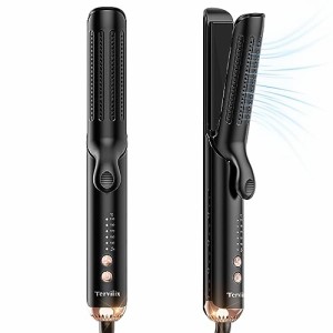 Terviiix【360°循環冷風】ヘアアイロン2way ストレートカールヘアアイロン32mm 海外対応 五段階温度設定130—210℃ 耐熱ポーチ付き