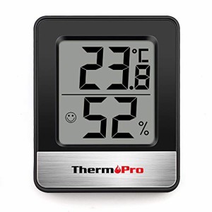 ThermoProサーモプロ 湿度計 温度計 温湿度計デジタル 湿度計室内 大画面 見やすい 顔マーク 壁掛け 卓上スタンド マグネット ブラックTP