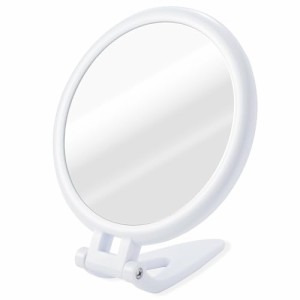 Plugfill 【ZOOM UP MIRROR】 手鏡 拡大鏡 と等倍鏡の 両面ミラー 卓上 ハンドミラー 壁掛け の3way 鏡 大きめ サロン プロ仕様 (ホワイ