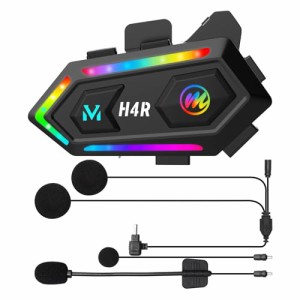 バイク用ヘッドセット, Moman H4R バイクインカム用イヤホン AIボイス音声アシスタント RGB 16種類色モード変換可能 32時間連続使用 音楽