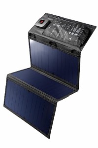 エレコム ソーラーチャージャー ソーラーパネル 21W 3枚 2ポート [ USB-C ×1 / USB-A ×1 ] 折りたたみ式 デジタル電流計 キックスタン