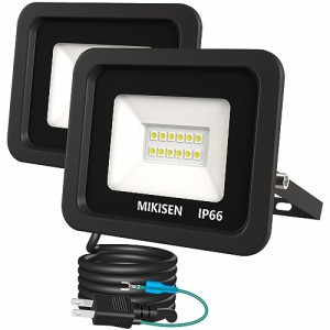 MIKISEN led 投光器 作業灯 看板灯 10w 昼光色 1200LM 6500K 100w相当 1.8コード IP66防水 アース端子付2Pプラグ 120°広角 100V対応 ワ