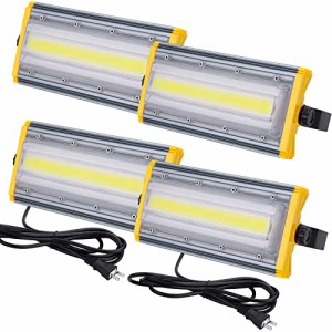 Maikading LED 投光器 50W 作業灯【4個セット】850w相当 8000LM 薄型 3mコード付 プラグ PSE適合 360°回転 耐久性 省エネ 倉庫照明 防犯