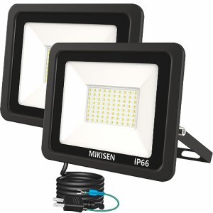 MIKISEN led 投光器 作業灯 看板灯 60w 昼光色 7200LM 6500K 800w相当 1.8コード IP66防水 アース端子付2Pプラグ 120°広角 100V対応 ワ