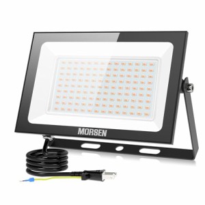 【超薄型軽量・電球色3000K】MORSEN 投光器 100W led 15000LM 電球色 極薄型 100v 灯光器 作業灯 外灯 看板灯 工事用ライト 屋外用 野外 