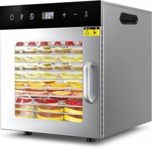 フードドライヤー 食品乾燥機 10層 304ステンレス鋼 800W 360°熱風循環加熱 30〜90℃ 野菜/果物/肉/魚/間食など乾燥 日本語取扱説明書 