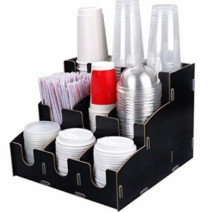 Umora カップディスペンサー 使い捨てカップ棚 コーヒーカップ収納 紙コップ ホルダー 小物入れ 中繊板素材 ブラック