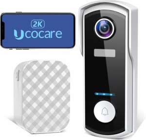 2K FHD 画質インターホン ワイヤレス 工事不要【10000mAh大容量電池、Alexa対応、IP67防水】UCOCARE インターホン ワイヤレス、ワイヤレ