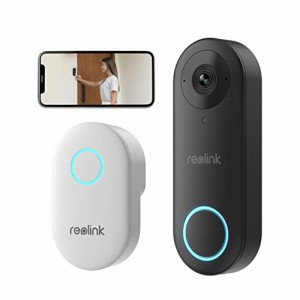 【2.4/5GHz WiFi】REOLINK 500万画質 ワイヤレスビデオドアベル 玄関チャイム付き Alexa対応 工事不要 インターホン 180°超広角ビデオド