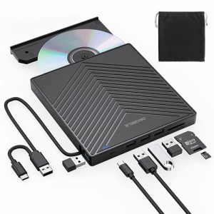 ORIGBELIE CD DVDドライブ 外付け USB HUB ポータブル 光学ドライブ 外付け ４USBポート 2TF/SDカードスロットcd dvdプレーヤー PC Windo