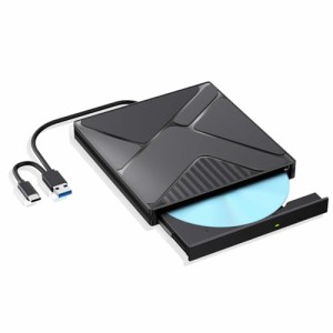 外付けDVDドライブ 極静音 CD DVDプレーヤー 外付け 高速 USB 読取/書込可 USB3.0&Type-Cデュアルポート 内蔵ケーブル 外付けCDドライブ 