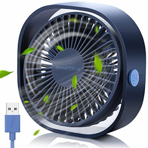 SmartDevil USB卓上扇風機 静音 小型扇風機 5枚羽根 パワフル送風 USB給電式 360°角度調節可能 風量3段階調節 デスクファン usbファン 