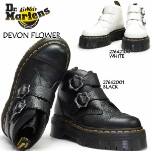 ドクターマーチン レディース DEVON FLWR 厚底 2ストラップブーツ 本革 ダブルハイト シボ フラワーバックル Dr.Martens QUAD RETRO DEVO