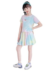 [ユワンYUWAN] キッズ 半袖 セットアップ 女の子 Tシャツ インナーパンツ付 スカート 上下セット 子供 夏服 ガールズ ジャージ スポーツ