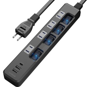 電源タップ 個別スイッチ 延長コード USBコンセント 適格請求書発行可 TYPE-C 1ポート USB-A 2ポート 差込口 4口 ほこり防止シャッター 
