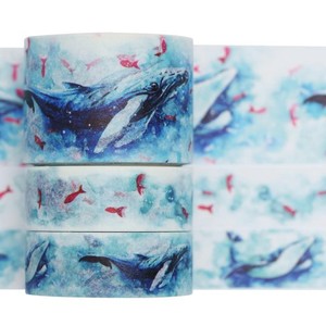 YUBBAEX 3巻 マスキングテープ 和風印刷 超かわいいスタイル 薄いです プレゼント包装、DIY工芸品、ノートの装飾に使える (雲の魚)
