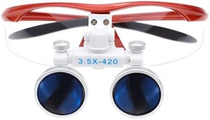 eustoma 3.5倍拡大鏡 双眼ルーペ 双眼鏡 眼鏡式 メガネタイプ 420mm操作距離 瞳孔間距離調整可能 観察用 検査用 実験室向け (赤)