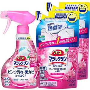 【まとめ買い】バスマジックリン 泡立ちスプレー SUPERCLEAN アロマローズの香り 本体×1個+替×2個