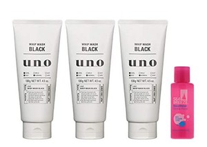 uno(ウーノ) ホイップウォッシュ (ブラック) 洗顔料 130g × 3個 + おまけ (バイタルクリームパーフェクション オールインワン サシェ1個