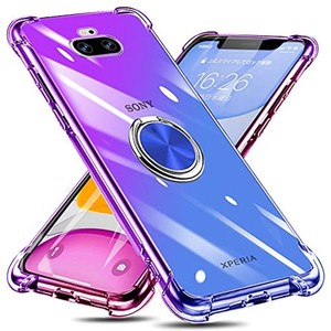 xperia 8 ケース リング付き クリア tpu グラデーション色 sov42 902so ケース 耐衝撃 ソニー エクスペリア8カバー 透明 車載ホルダー対