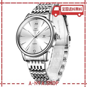 OLEVS 腕時計 メンズ 人気 防水ファッション男性用うで時計メンズ オシャレ 日付 SILVER WATCH FOR MEN シルバー文字盤 ホワイト ビジネ