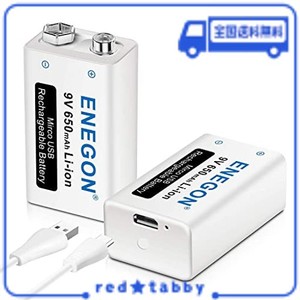 ENEGON 9V 充電式 電池 2個＋2IN1 MICRO USB充電ケーブル,充電器不要 650MAH 006P電池、USB入力、マイク、煙探知器、電子玩具、おもちゃ